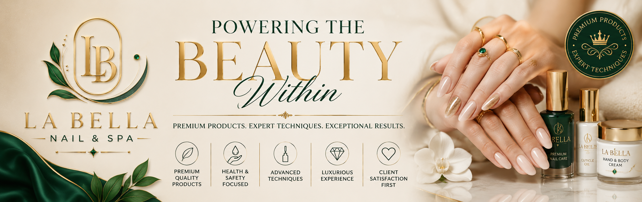 Powering the Beauty Within — premium products, expert techniques at La Bella Nail and Spa